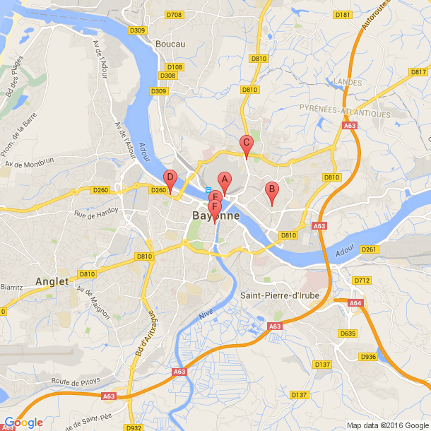 Plan des salles de sport de Bayonne