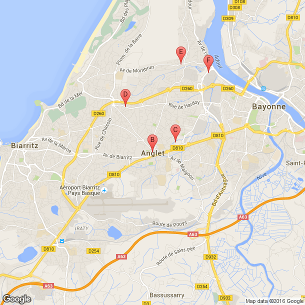 Plan des salles de sport de Anglet