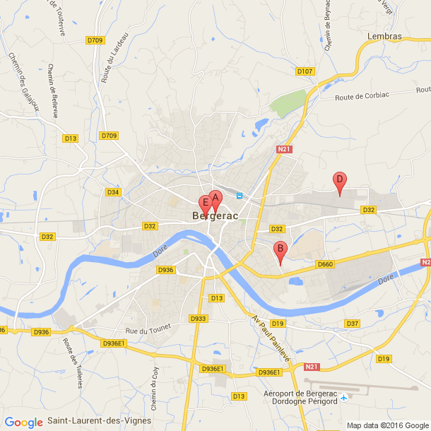 Plan des salles de sport de Bergerac