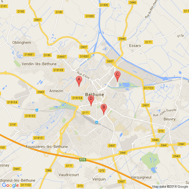 Plan des salles de sport de Béthune