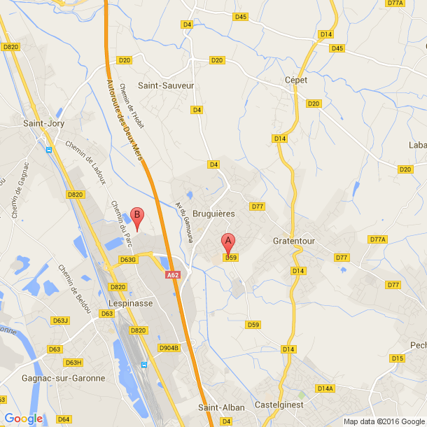 Plan des salles de sport de Bruguieres