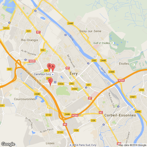 Plan des salles de sport de Evry