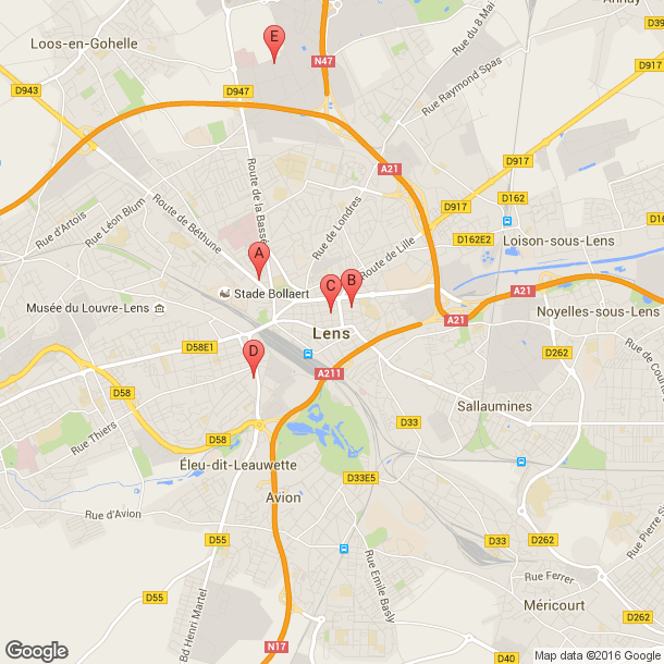 Plan des salles de sport de Lens