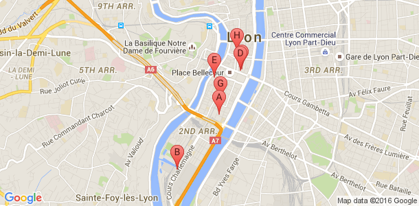 Plan des salles de sport du 2eme arrondissement de Lyon