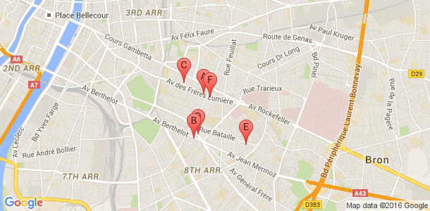 Plan des salles de sport du 8eme arrondissement de Lyon
