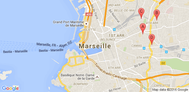 Plan des salles de sport du 4eme arrondissement de Marseille