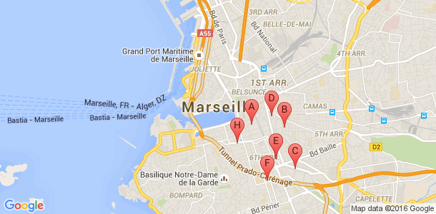 Plan des salles de sport du 6eme arrondissement de Marseille