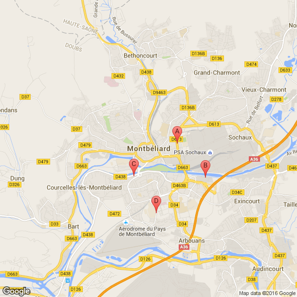 Plan des salles de sport de Montbéliard