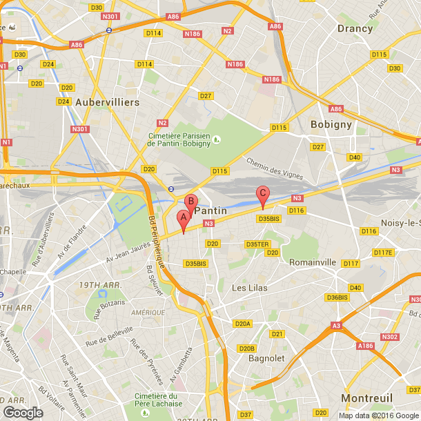 Plan des salles de sport de Pantin