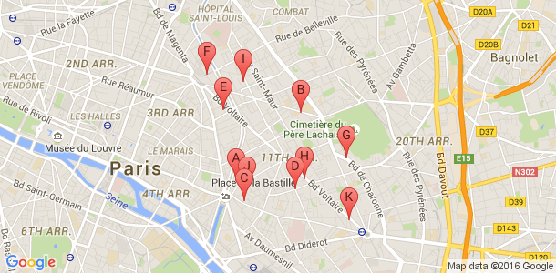 Plan des salles de sport du 11eme arrondissement de Paris