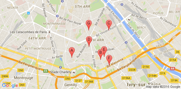 Plan des salles de sport du 13eme arrondissement de Paris