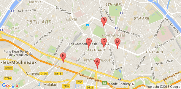 Plan des salles de sport du 14eme arrondissement de Paris