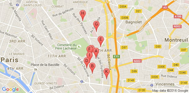 Plan des salles de sport du 20eme arrondissement de Paris