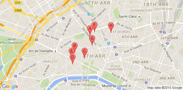 Plan des salles de sport du 8eme arrondissement de Paris