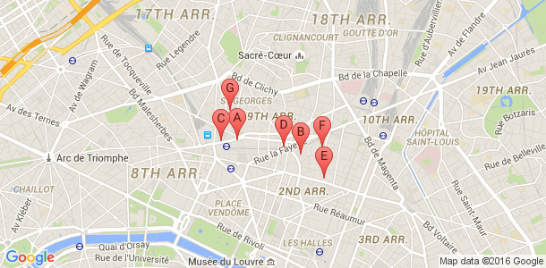 Plan des salles de sport du 9eme arrondissement de Paris
