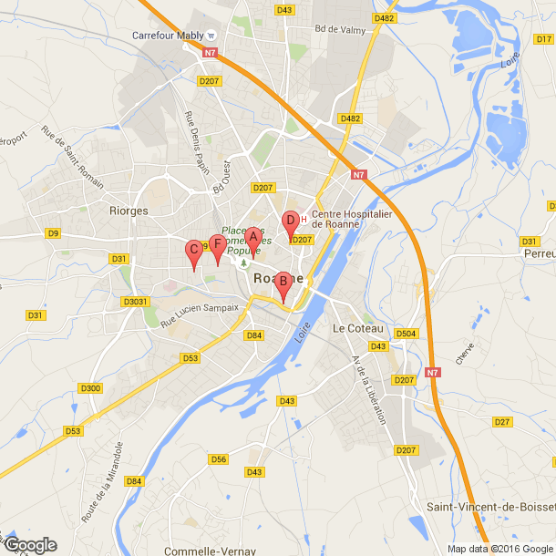 Plan des salles de sport de Roanne