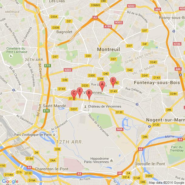 Plan des salles de sport de Vincennes