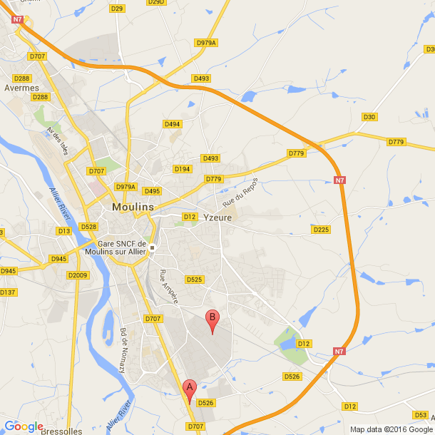 Plan des salles de sport de Yzeure